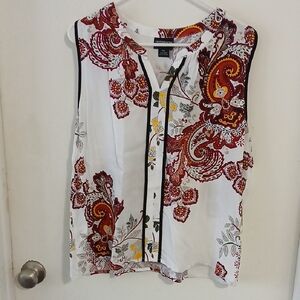 Liz Claiborne Sleeveless Paisley Blouse - White, Red, Yellow